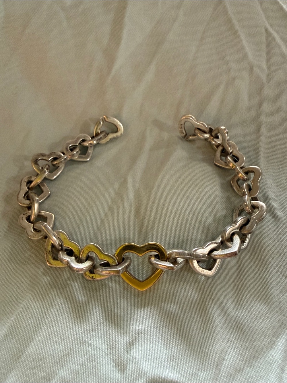 Authenticated Tiffany & Co. Vintage 925 Sterling and 750 18K Gold Heart Link Br